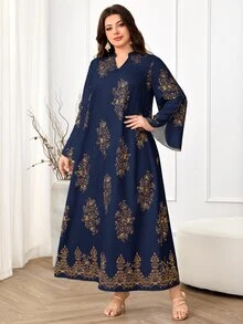 Al Najma Plus Size Women Arab Style Casual Dress, Minimalist Fashion For Everyday Wear Modest - Navy Blue - View 6