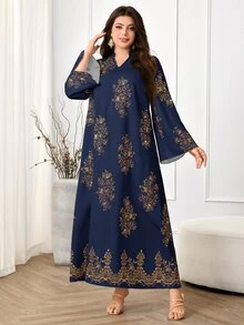 Al Najma Plus Size Women Arab Style Casual Dress, Minimalist Fashion For Everyday Wear Modest - Navy Blue - View 7