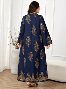 Al Najma Plus Size Women Arab Style Casual Dress, Minimalist Fashion For Everyday Wear Modest - Navy Blue - View 2
