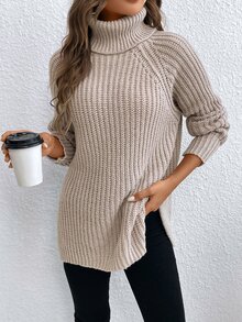 SHEIN LUNE Women Sweaters Plain Casual - Aprikot - View 3