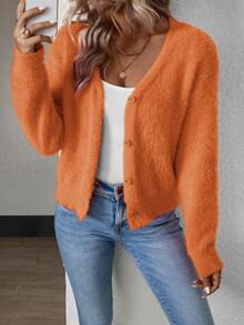 Calvaya Women's Solid Color Front Button Long Sleeve Simple Tops Daily Casual Fall Winter Cloth For Women - Orange - View 8