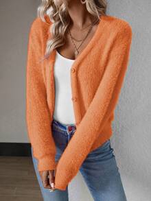 Calvaya Women's Solid Color Front Button Long Sleeve Simple Tops Daily Casual Fall Winter Cloth For Women - Orange - View 7