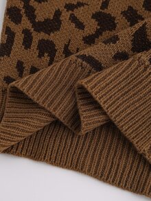 Franclia Women's Leopard Print Crew Neck Long Sleeve Cropped Casual Sweater, Autumn/Winter - Camel - View 7