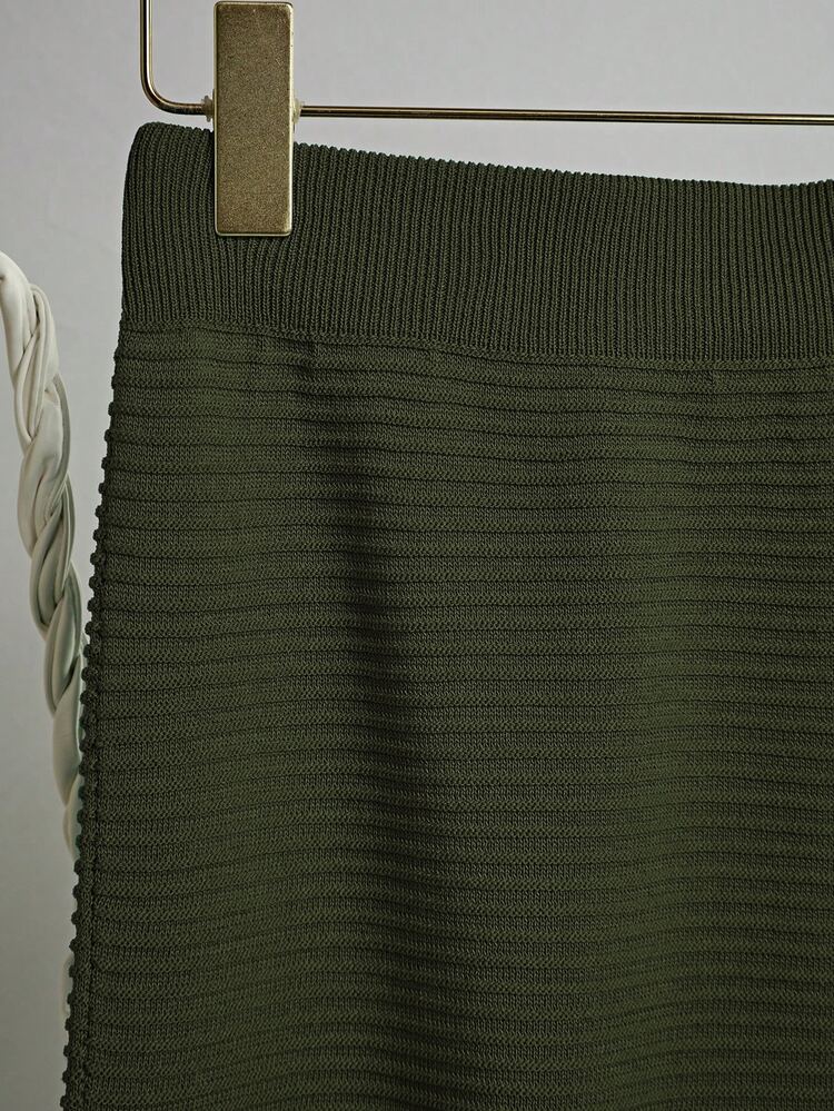 Franclia Women's Chic Summer Vacation Olive Green Hollow-Out Knit Vest & Skirt 2 Pieces Set,Casual Mesh Two Piece Outfit - Army Green - View 5