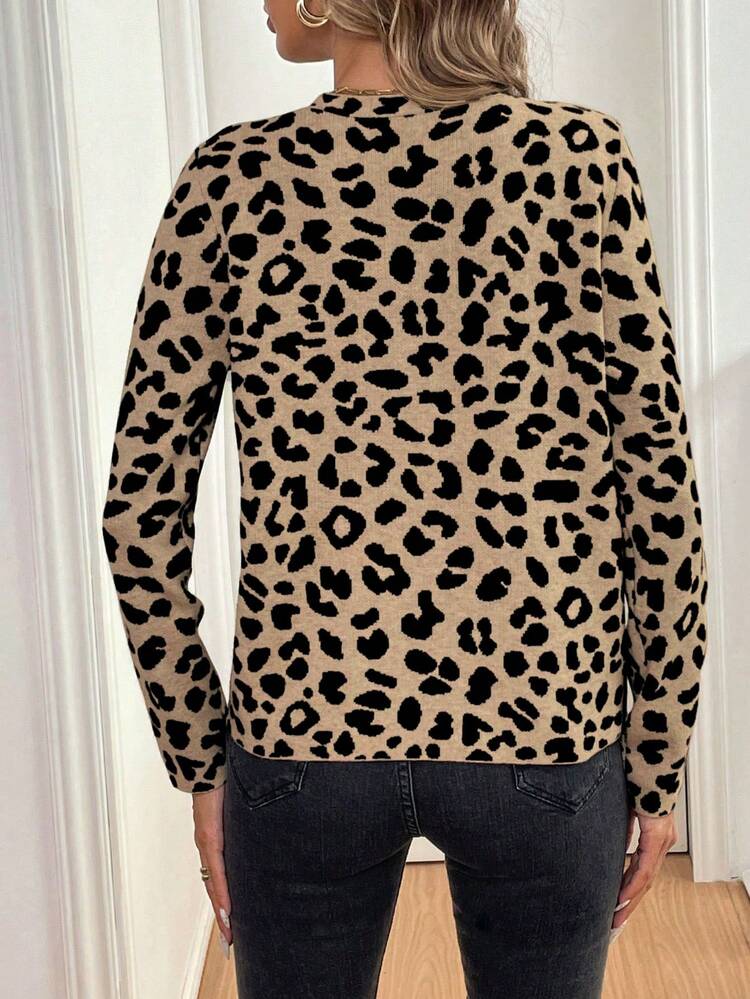 Calvaya Women's Casual Leopard Pattern Button-Up Cardigan Sweater, Autumn,Long Sleeve Tops Fall Winter Cloth For Women - Multicolor - View 2