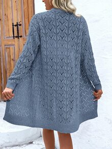EMERY ROSE Cárdigan de punto liso con diseño hueco casual para vacaciones - Neblina azul - Ver 3