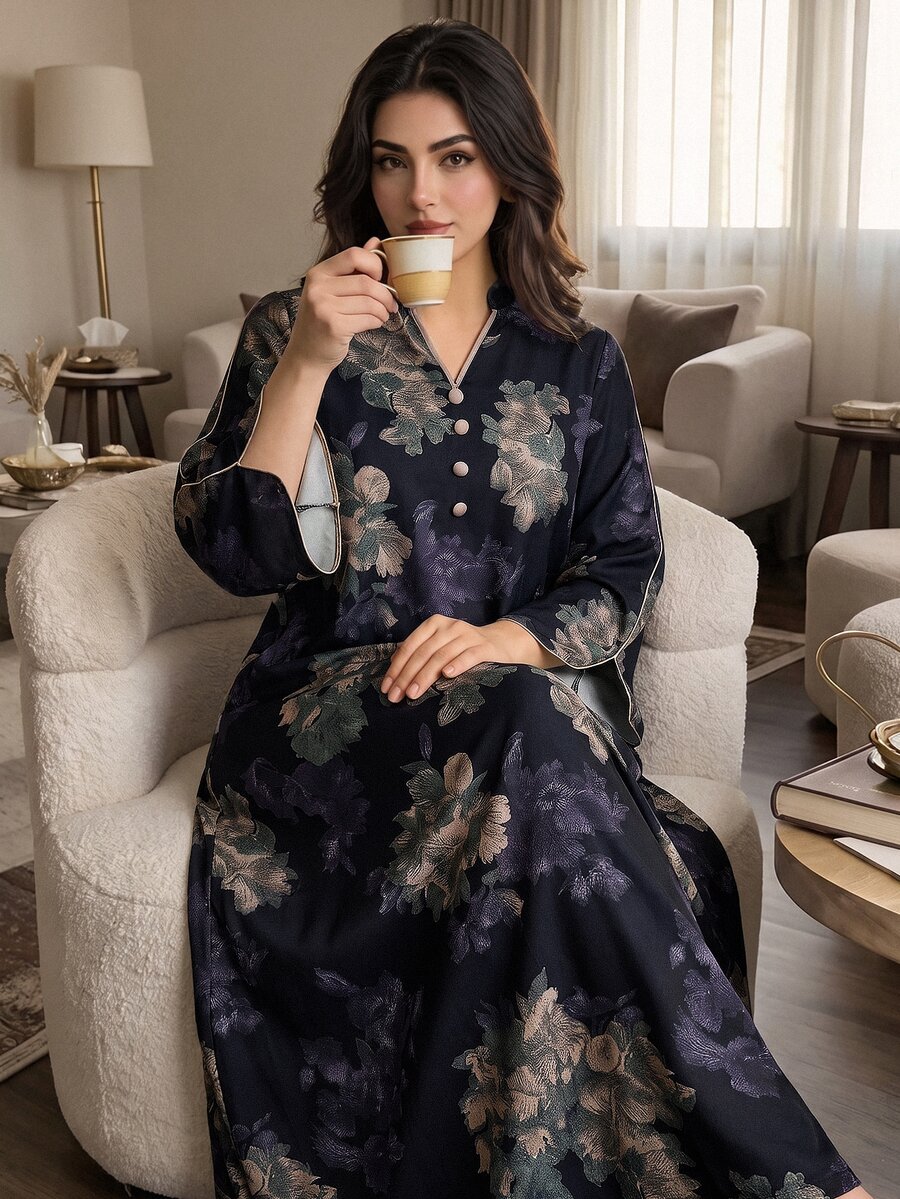 Al Najma Plus Size Women Arab Style Casual Dress, Minimalist Fashion For Everyday Wear Modest - Multicolor - View 1