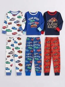 SHEIN Young Boy Cartoon Car Pattern Knit Soft Crew Neck Long Sleeve Pullover Top And Elastic Waist Slim Fit Long Pants 2-Piece Set, Suitable For All Seasons, Christmas, New Year, Party, Indoor - Apricot - View 6