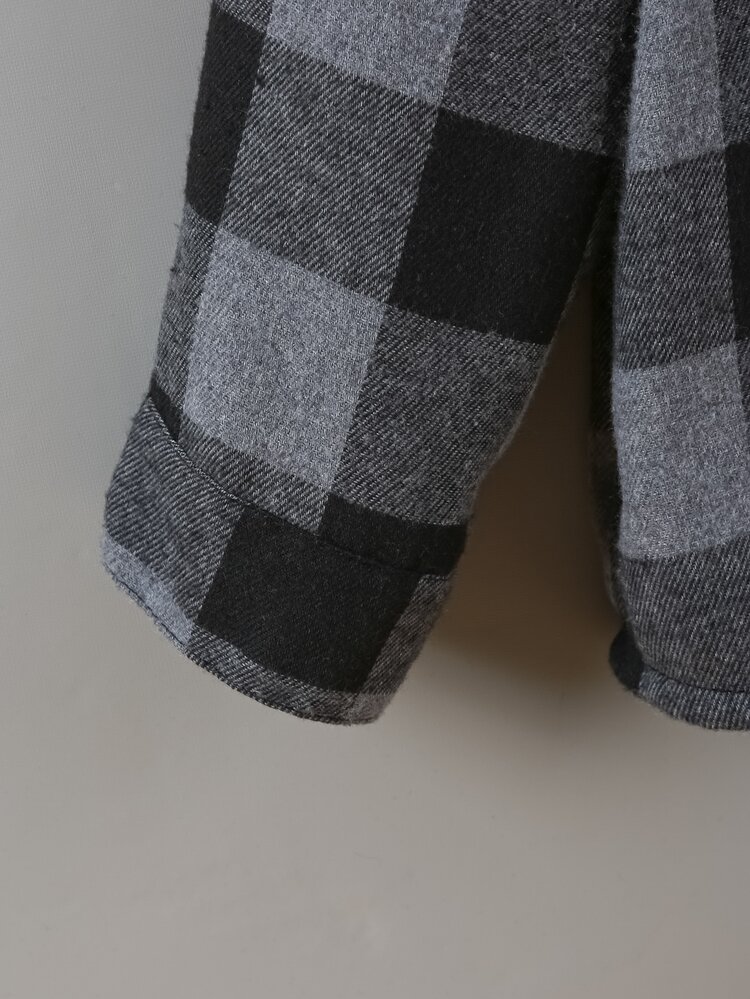 SHEIN Genkimix Kids Young Boy Autumn Casual Plaid Jacket,Boys Plaid Shirt Jacket, Toddler Lapel Button Up Long Sleeve Loose Casual Lightweight Outerwear Coat,Fall Tops - Dark Grey - View 8