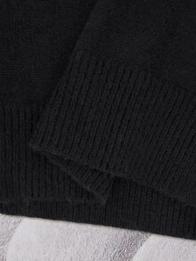 Franclia Solid Drop Shoulder Sweater,Long Sleeve Tops Knit Pullover Fall Winter - Black - View 7