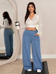 Flexra Plus Size Women's Striped Denim Jeans Soft Mid-Blue Wash Stretch Pants - Light Wash - View 7