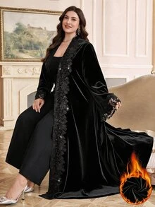 Al Najma Áo Abaya thêu đính sequin cho nữ size lớn - màu đen - Xem 1