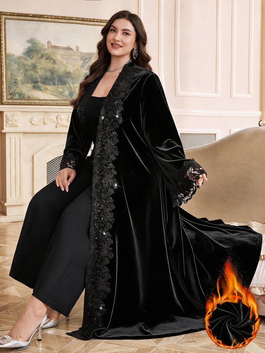 Al Najma Áo Abaya thêu đính sequin cho nữ size lớn - màu đen - Xem 1