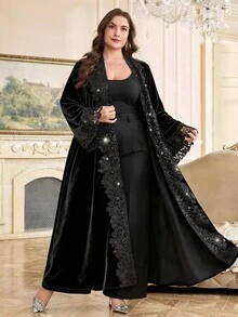 Al Najma Áo Abaya thêu đính sequin cho nữ size lớn - màu đen - Xem 7