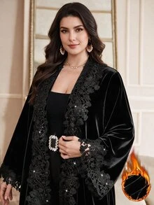 Al Najma Áo Abaya thêu đính sequin cho nữ size lớn - màu đen - Xem 3