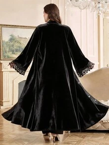 Al Najma Áo Abaya thêu đính sequin cho nữ size lớn - màu đen - Xem 2