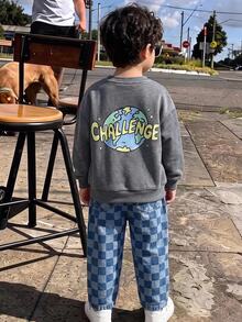 2pcs/Set Kids Young Boy Autumn/Winter Casual Sweatshirt And Pants Set, Boys Outfit, Autumn/Winter Set, Checkerboard Set - Multicolor - View 3