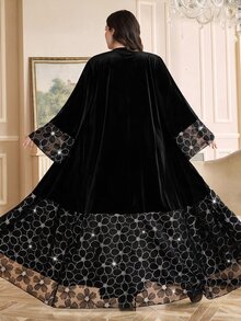 Al Najma Áo Abaya Ả Rập thanh lịch đính đá phối mảng cho nữ size lớn - màu đen - Xem 2