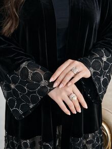 Al Najma Áo Abaya Ả Rập thanh lịch đính đá phối mảng cho nữ size lớn - màu đen - Xem 6