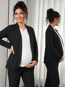 Momance Elegant Solid Color Knit Maternity Cardigan - Black - View 2