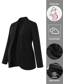 Momance Elegant Solid Color Knit Maternity Cardigan - Black - View 5