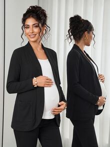Momance Elegant Solid Color Knit Maternity Cardigan - Black - View 3