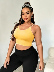 Easithlete 大尺碼女款純色休閒日常運動內衣 - Butter Yellow - 查看 4