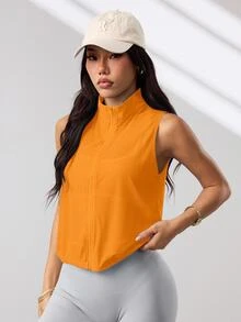Easithlete Easithlete Women's Solid Color Zipper Front Vest Sports Jacket Fall - Burnt Orange - View 6