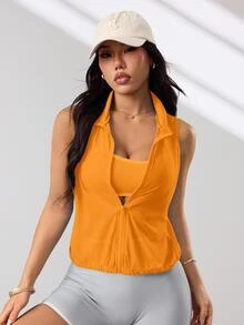 Easithlete Easithlete Women's Solid Color Zipper Front Vest Sports Jacket Fall - Burnt Orange - View 3