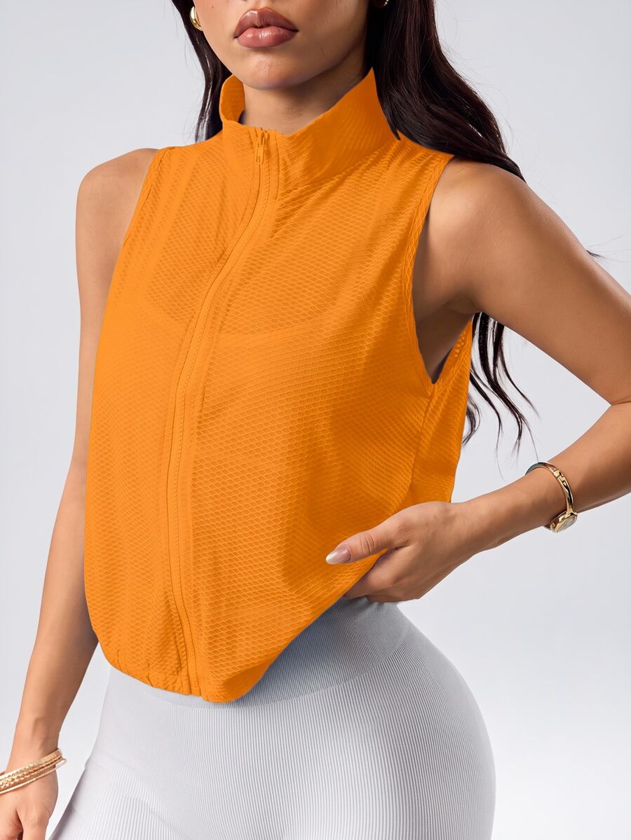 Easithlete Easithlete Women's Solid Color Zipper Front Vest Sports Jacket Fall - Burnt Orange - View 1