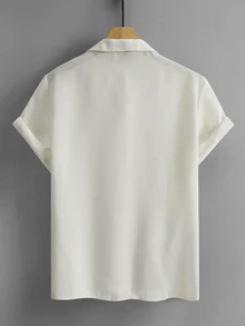 VENTUSAIL 男士純色單排扣短袖領襯衫，夏季休閒沙灘度假度假村穿著，網格紋理上衣 - 米色 - 查看 8