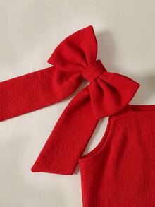 SHEIN 少女純色百褶時尚派對夏季洋裝 聖誕禮服式長裙 優雅時尚 - 紅色 - 查看 9