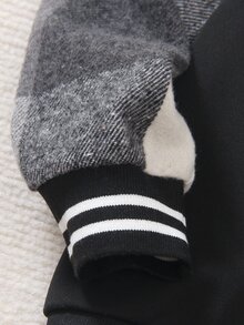 SHEIN 小男孩2件套對比色針織上衣與運動長褲套裝，角色印花，羅紋飾邊，春季/秋季返校街頭風戶外生日穿搭 - 黑色 - 查看 4
