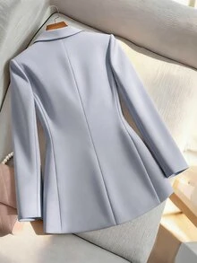 Lumivelle Women's Autumn Business Casual Modest Commuting Minimalist Soft Autumn Color Palette Shawl Neck Lightweight Blazer Office - Dusty Blue - View 2