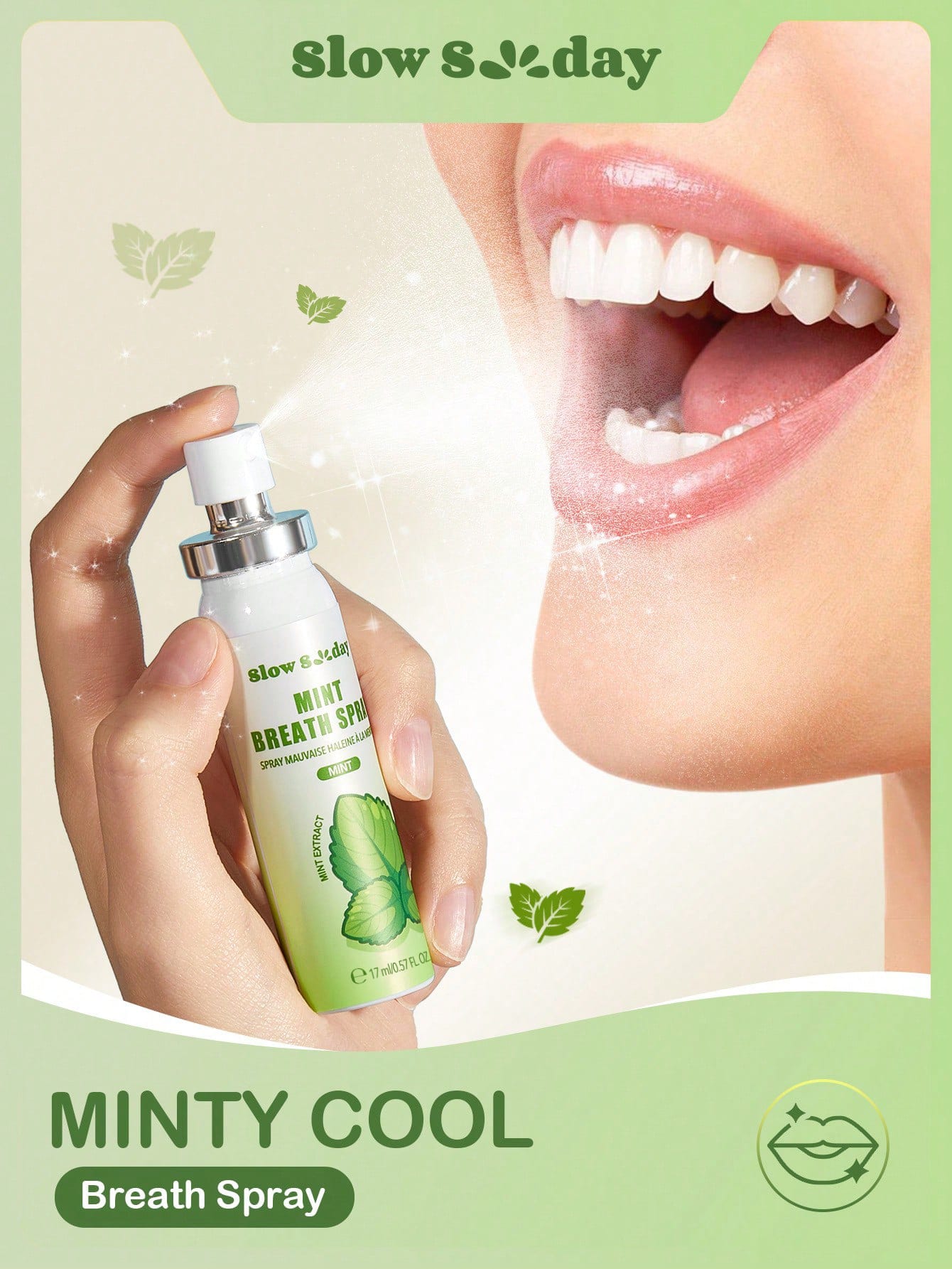 Slow Sunday Minz-Atemspray, Minze, fruchtig aromatisierter Mundfrischer Spray, ideal zum sofortigen Auffrischen des Atems, gute Wahl für Urlaub, Reiseessentials, Halloween & Weihnachten, geeignet für Herbst & Winter Mundpflege, Herbst-Essential
