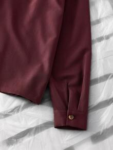 Mainfolk Loose Men's Letter Patch Weave Casual Long Sleeve Shirt And Pants 2 Pieces Set Halloween Christmas Winter Party Autumn - Maroon - View 6