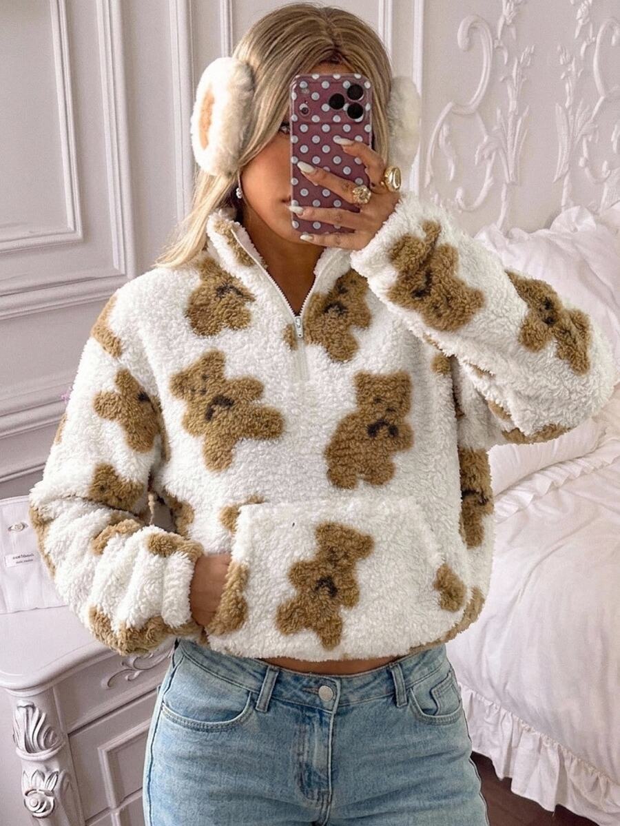 CovetEZ Sweatshirt Wanita Nyaman Serbaguna Setengah Ritsleting Lengan Panjang - MultiWarna - View 1