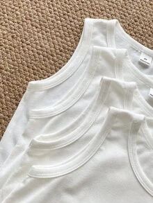 PrepCrw 4pack Kids Youth Casual Minimalist Comfortable White Tank Tops, Buy 3 Get 1 Free, Suitable For Daily Wear, Spring And Summer 3rd Birthday Nursery - White - View 5