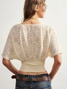 Bohemela Women's Lace Patchwork Casual Versatile Daily Wear Top - Apricot - View 7
