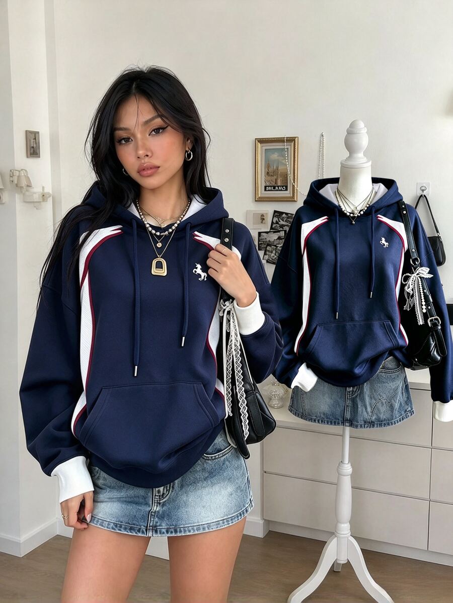 Lalippa Women's Unicorn Print Drop Shoulder Long Sleeve Casual Drawstring Sweatshirt - Multicolor - View 1