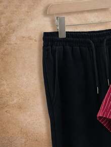 HIMLAND 2件組男士夏季聚酯纖維刷毛條紋休閒短袖襯衫與寬鬆舒適亞麻長褲 - 酒紅色 - 查看 7