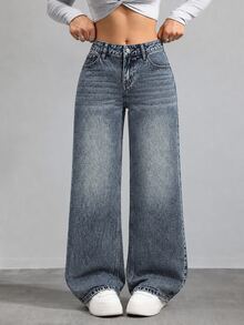 Rivivi Plus Size Women's High Waist Straight Leg Slimming Jeans,Winter - Blue - View 1