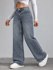 Rivivi Plus Size Women's High Waist Straight Leg Slimming Jeans,Winter - Blue - View 4