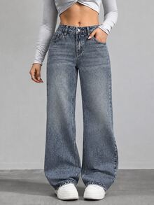 Rivivi Plus Size Women's High Waist Straight Leg Slimming Jeans,Winter - Blue - View 3
