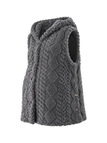 Momance Áo khoác gile bầu casual cài nút có mũ, nỉ lông cừu hai mặt, màu trơn, bán chạy mùa Thu/Đông - Xám - Xem 7