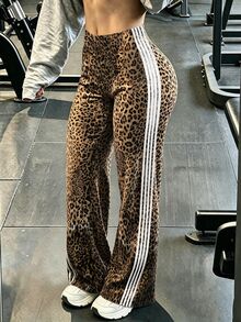 Rovax Retro Baggy Low Waisted Athletic Brown Leopard Print Wide-Leg Pants For Women,Autumn Punk Date Airpo - Multicolor - View 3
