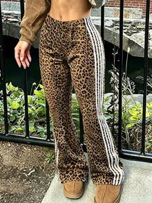Rovax Retro Baggy Low Waisted Athletic Brown Leopard Print Wide-Leg Pants For Women,Autumn Punk Date Airpo - Multicolor - View 5