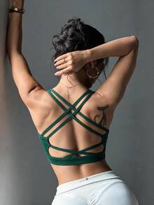 Slayform Slayform Sujetador deportivo soporte ligero con tira cruzada de espalda abierta - Verde Oscuro - Ver 1