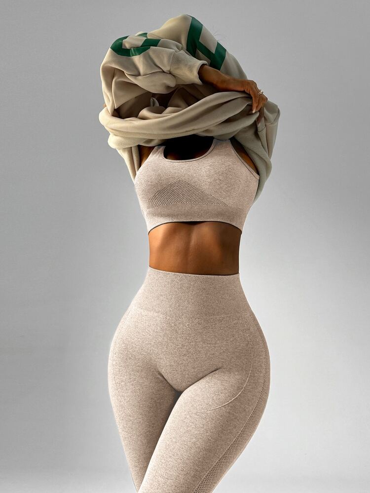 Slayform Slayform Women Solid Crew Neck Sleeveless Top And Elastic Waist Loose Pants Sports Suit Workout Women Sets - Coffee Brown - View 7