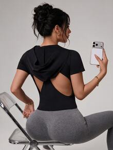 Slayform Slayform Women's Sexy Backless Short Sleeve Sweatshirt - Black - View 1